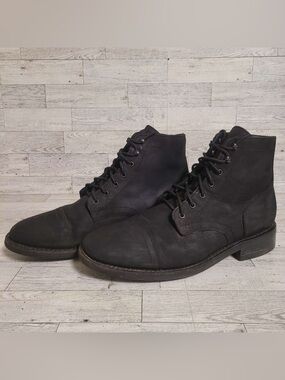 Men's Thursday Captain Black Matte Leather Cap Toe Biker Combat Boots Size 12